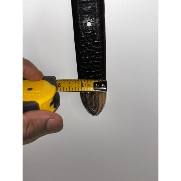 Belts.Com Black Croc Embossed Italian Calfskin Belt Sz 52 1”Wide Brass Bkl EUC
